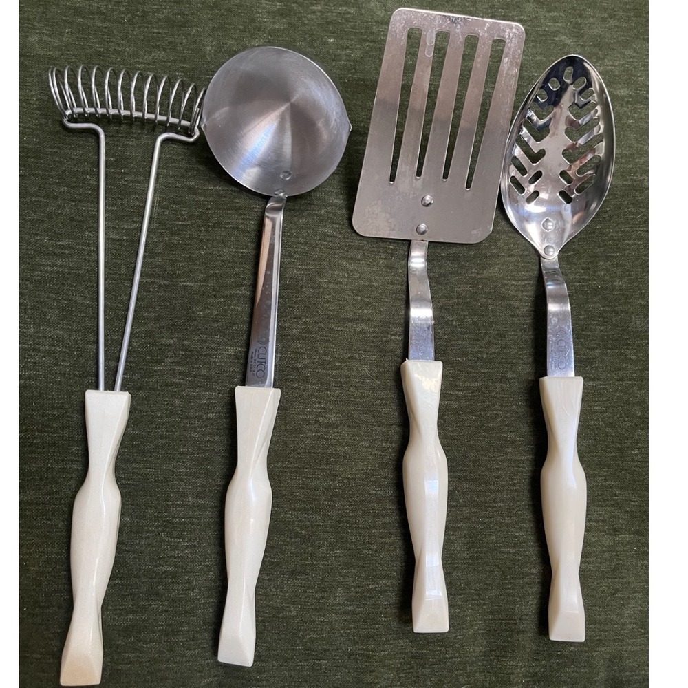 Vintage Cutco 4-Piece Kitchen Utensil Set White Pearl Handles & Stainless Steel
